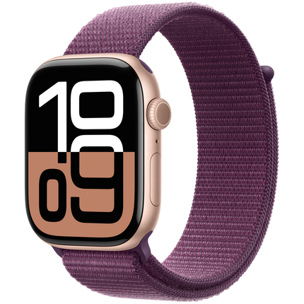 Apple Watch Series 10 GPS 42mm Rose Gold Aluminium Case with Plum Sport Loop,Model A2997