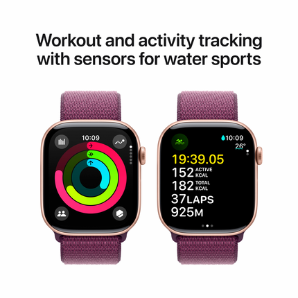 Apple Watch Series 10 GPS 42mm Rose Gold Aluminium Case with Plum Sport Loop,Model A2997