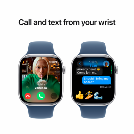 Apple Watch Series 10 GPS 42mm Silver Aluminium Case with Denim Sport Band - S/M,Model A2997