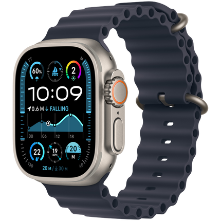 Apple Watch Ultra 2 GPS + Cellular 49mm Natural Titanium Case with Navy Ocean Band,Model A2986