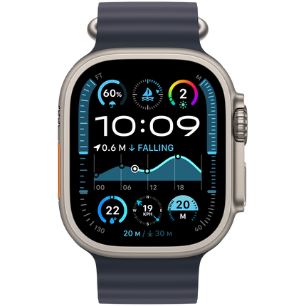 Apple Watch Ultra 2 GPS + Cellular 49mm Natural Titanium Case with Navy Ocean Band,Model A2986