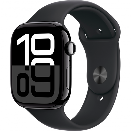 Apple Watch Series 10 GPS + Cellular 46mm Jet Black Aluminium Case with Black Sport Band - S/M,Model A3003