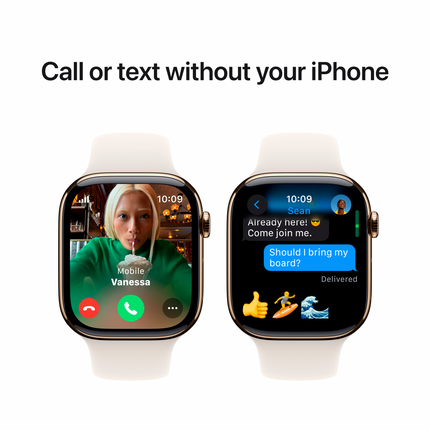 Apple Watch Series 10 GPS + Cellular 46mm Gold Titanium Case with Starlight Sport Band - S/M,Model A3003