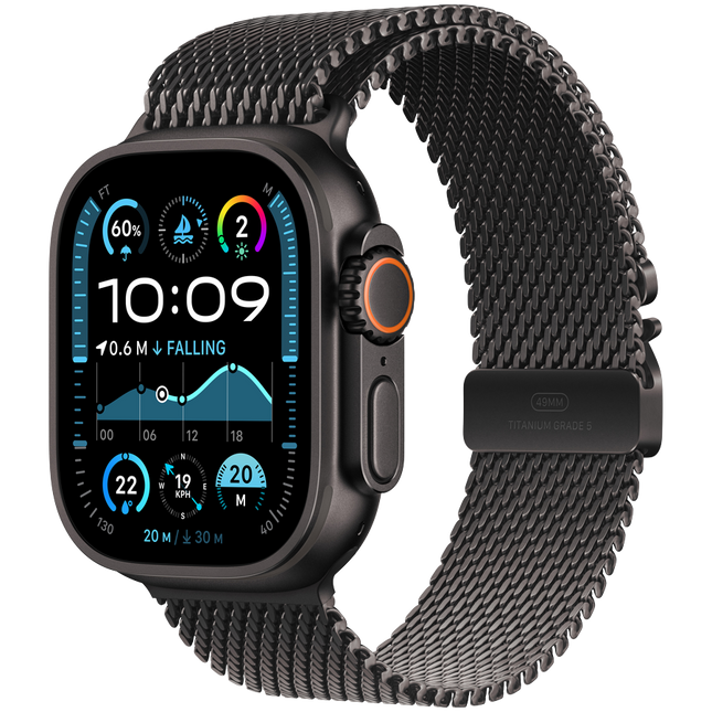 Apple Watch Ultra 2 GPS + Cellular 49mm Black Titanium Case with Black Titanium Milanese Loop - S,Model A2986