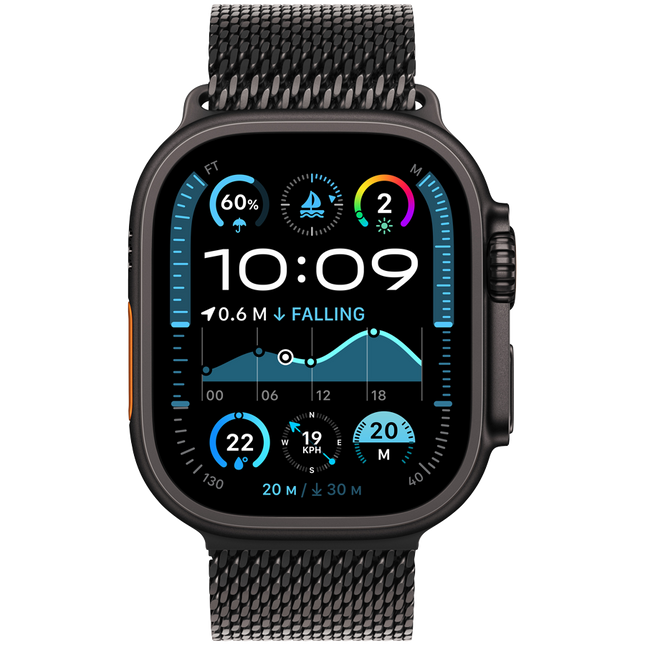 Apple Watch Ultra 2 GPS + Cellular 49mm Black Titanium Case with Black Titanium Milanese Loop - M,Model A2986