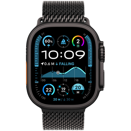 Apple Watch Ultra 2 GPS + Cellular 49mm Black Titanium Case with Black Titanium Milanese Loop - S,Model A2986