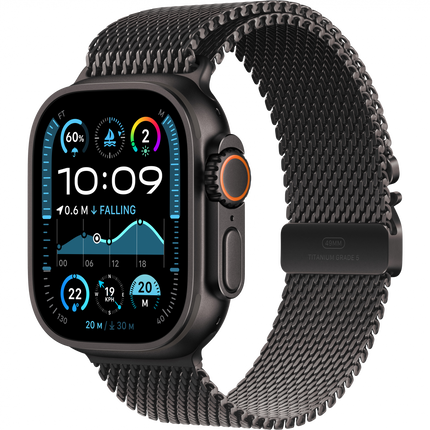Apple Watch Ultra 2 GPS + Cellular 49mm Black Titanium Case with Black Titanium Milanese Loop - S,Model A2986
