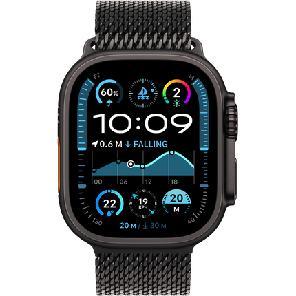 Apple Watch Ultra 2 GPS + Cellular 49mm Black Titanium Case with Black Titanium Milanese Loop - S,Model A2986