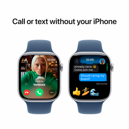 Apple Watch Series 10 GPS + Cellular 42mm Silver Aluminium Case with Denim Sport Band - M/L,Model A3001