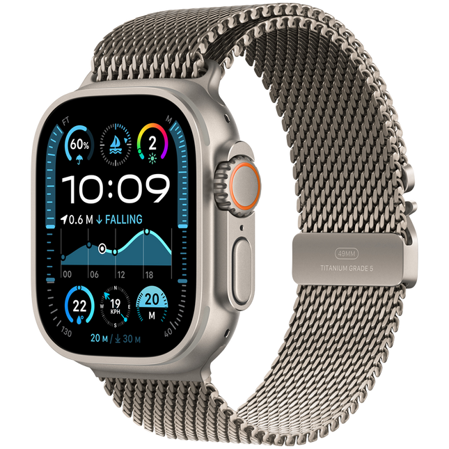 Apple Watch Ultra 2 GPS + Cellular 49mm Natural Titanium Case with Natural Titanium Milanese Loop - L,Model A2986