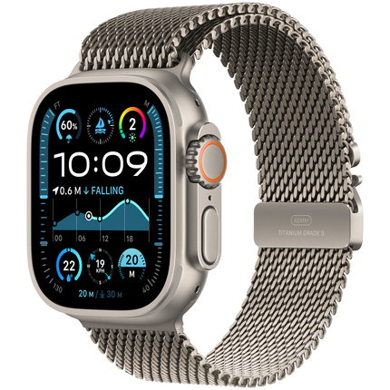 Apple Watch Ultra 2 GPS + Cellular 49mm Natural Titanium Case with Natural Titanium Milanese Loop - S,Model A2986