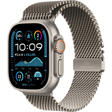 Apple Watch Ultra 2 GPS + Cellular 49mm Natural Titanium Case with Natural Titanium Milanese Loop - S,Model A2986