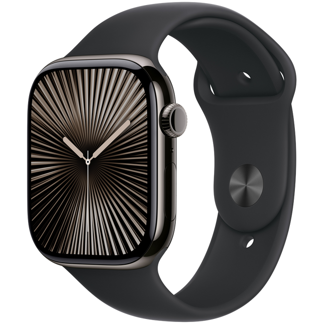 Apple Watch Series 10 GPS + Cellular 42mm Slate Titanium Case with Black Sport Band - M/L,Model A3001