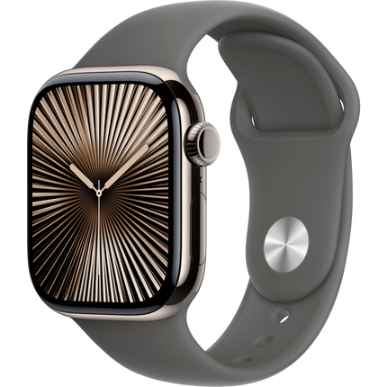 Apple Watch Series 10 GPS + Cellular 42mm Natural Titanium Case with Stone Grey Sport Band - S/M,Model A3001