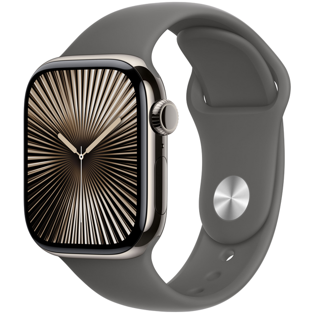 Apple Watch Series 10 GPS + Cellular 42mm Natural Titanium Case with Stone Grey Sport Band - S/M,Model A3001