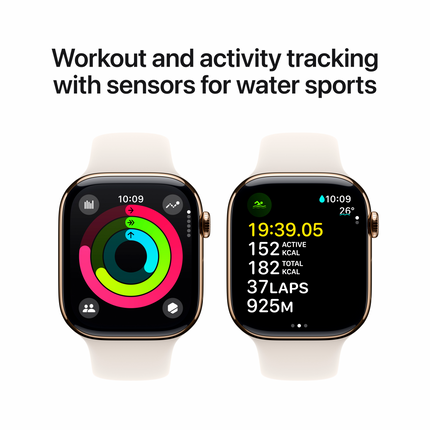 Apple Watch Series 10 GPS + Cellular 42mm Gold Titanium Case with Starlight Sport Band - S/M,Model A3001