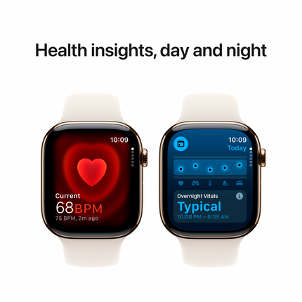 Apple Watch Series 10 GPS + Cellular 42mm Gold Titanium Case with Starlight Sport Band - S/M,Model A3001