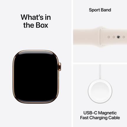 Apple Watch Series 10 GPS + Cellular 42mm Gold Titanium Case with Starlight Sport Band - M/L,Model A3001