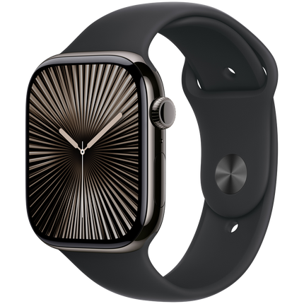 Apple Watch Series 10 GPS + Cellular 46mm Slate Titanium Case with Black Sport Band - M/L,Model A3003