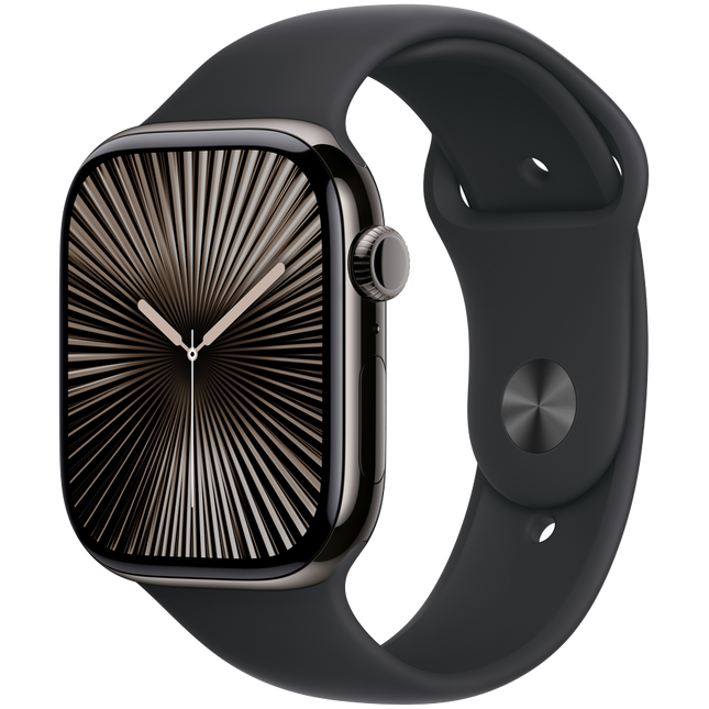 Apple Watch Series 10 GPS + Cellular 46mm Slate Titanium Case with Black Sport Band - S/M,Model A3003