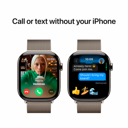 Apple Watch Series 10 GPS + Cellular 46mm Natural Titanium Case with Natural Milanese Loop - M/L,Model A3003
