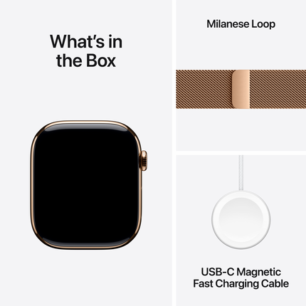 Apple Watch Series 10 GPS + Cellular 46mm Gold Titanium Case with Gold Milanese Loop - S/M,Model A3003