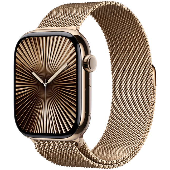Apple Watch Series 10 GPS + Cellular 46mm Gold Titanium Case with Gold Milanese Loop - S/M,Model A3003