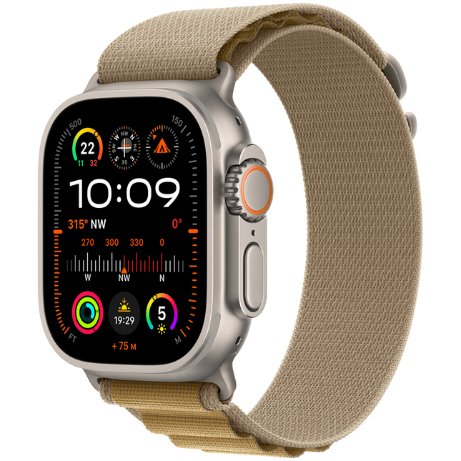 Apple Watch Ultra 2 GPS + Cellular 49mm Natural Titanium Case with Tan Alpine Loop - Large,Model A2986