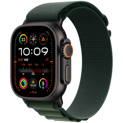 Apple Watch Ultra 2 GPS + Cellular 49mm Black Titanium Case with Dark Green Alpine Loop - Small,Model A2986