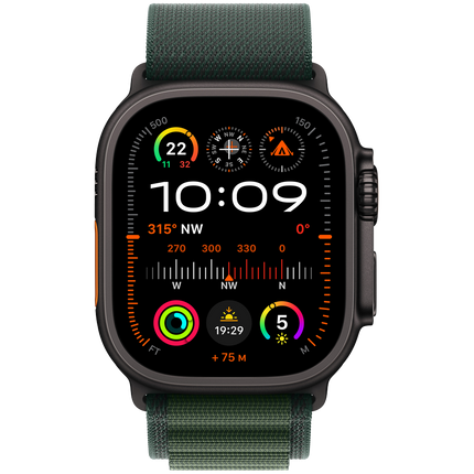Apple Watch Ultra 2 GPS + Cellular 49mm Black Titanium Case with Dark Green Alpine Loop - Small,Model A2986