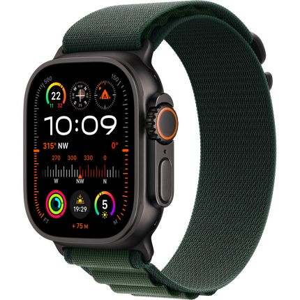 Apple Watch Ultra 2 GPS + Cellular 49mm Black Titanium Case with Dark Green Alpine Loop - Small,Model A2986