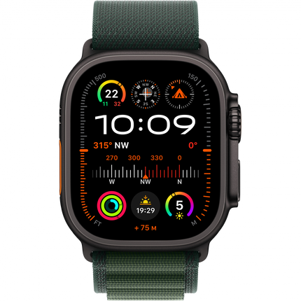 Apple Watch Ultra 2 GPS + Cellular 49mm Black Titanium Case with Dark Green Alpine Loop - Small,Model A2986