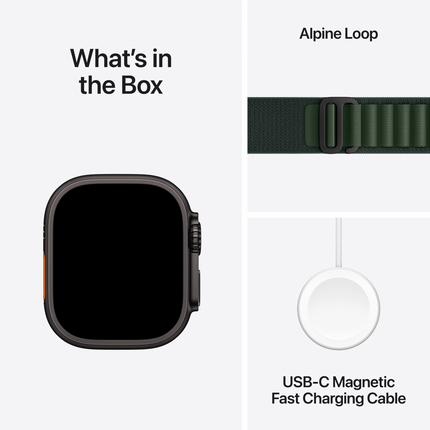 Apple Watch Ultra 2 GPS + Cellular 49mm Black Titanium Case with Dark Green Alpine Loop - Small,Model A2986