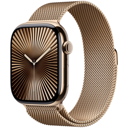 Apple Watch Series 10 GPS + Cellular 42mm Gold Titanium Case with Gold Milanese Loop,Model A3001