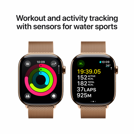 Apple Watch Series 10 GPS + Cellular 42mm Gold Titanium Case with Gold Milanese Loop,Model A3001