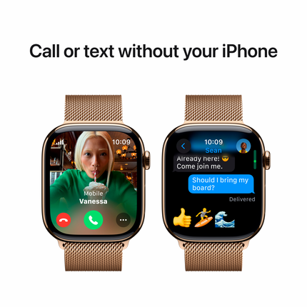 Apple Watch Series 10 GPS + Cellular 42mm Gold Titanium Case with Gold Milanese Loop,Model A3001