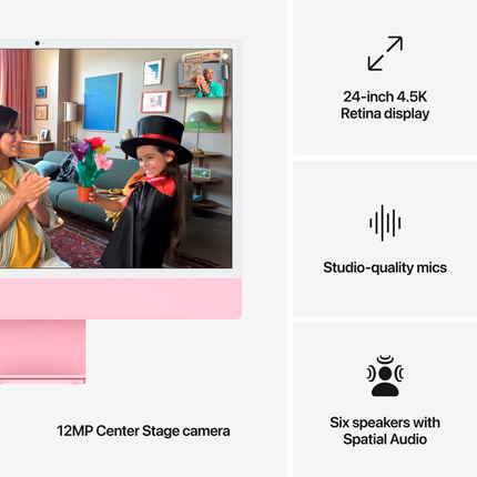 24-inch iMac with Retina 4.5K display: Apple M4 chip with 10‑core CPU and 10‑core GPU, 16GB, 256GB SSD - Pink,Model A3137