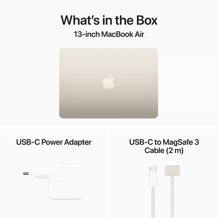 13-inch MacBook Air: Apple M3 chip with 8-core CPU and 8-core GPU, 16GB, 256GB SSD - Starlight,Model A3113