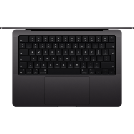 MacBook Pro 14-inch, Space Black, Model A3112, M4 with 10C CPU, 10C GPU, 32GB unified memory, 70W USB-C Power Adapter, 1TB SSD storage, 3x TB4, HDMI, SDXC, MagSafe 3, Touch ID, Standard display finish, Force Touch Trackpad, Keyboard US English