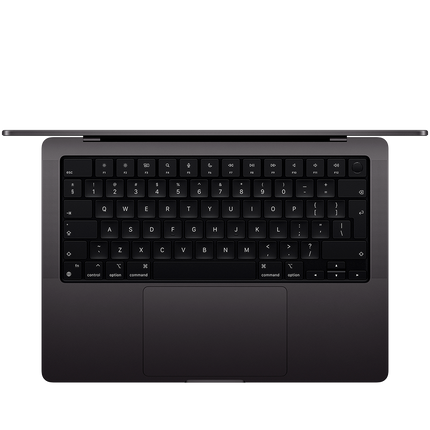 MacBook Pro 14-inch, Space Black, Model A3112, M4 with 10C CPU, 10C GPU, 24GB unified memory, 70W USB-C Power Adapter, 512GB SSD storage, 3x TB4, HDMI, SDXC, MagSafe 3, Touch ID, Standard display finish, Force Touch Trackpad, Keyboard US English