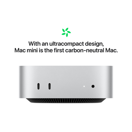 Apple M4 chip with 10-core CPU, 10-core GPU, 16-core Neural Engine, 16GB unified memory, 1TB SSD storage, Gigabit Ethernet, Three Thunderbolt 4 ports, HDMI port, two USB-C ports, headphone jack