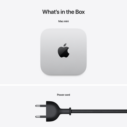 Apple M4 chip with 10-core CPU, 10-core GPU, 16-core Neural Engine, 16GB unified memory, 1TB SSD storage, Gigabit Ethernet, Three Thunderbolt 4 ports, HDMI port, two USB-C ports, headphone jack