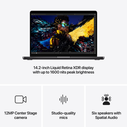 MacBook Pro 14-inch, Space Black, Model A3401, M4 Pro with 12C CPU 16C GPU, 24GB unified memory, 70W USB-C Power Adapter, 512GB SSD storage, 3x TB5, HDMI, SDXC, MagSafe 3, Touch ID, Standard display finish, Force Touch Trackpad, Keyboard US English
