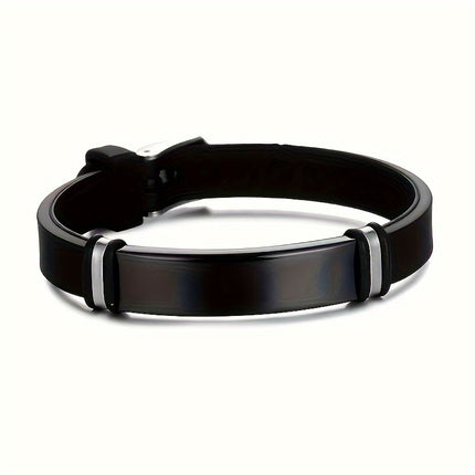 Custom Engraved Men's Bracelet - Personalized Silicone & Stainless Steel, Adjustable Fit - Perfect Father's Day Gift