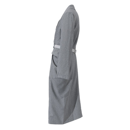 Women Grey Knot Belted Long Dress