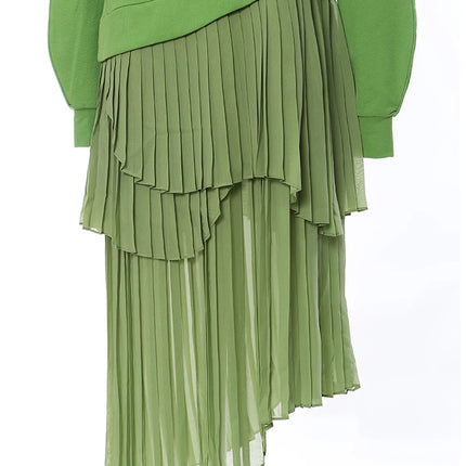 Women Green Irregular Pleated Long Dress