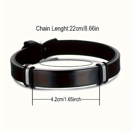 Custom Engraved Men's Bracelet - Personalized Silicone & Stainless Steel, Adjustable Fit - Perfect Father's Day Gift