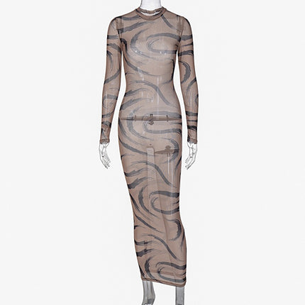 Long Sleeve O-Neck Bodycon Midi Dresses For Women