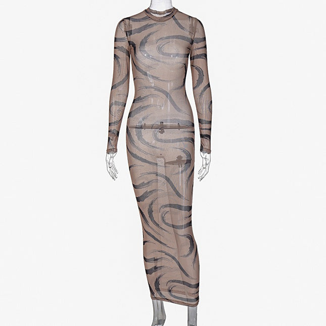 Long Sleeve O-Neck Bodycon Midi Dresses For Women