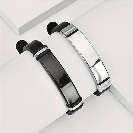 Custom Engraved Men's Bracelet - Personalized Silicone & Stainless Steel, Adjustable Fit - Perfect Father's Day Gift